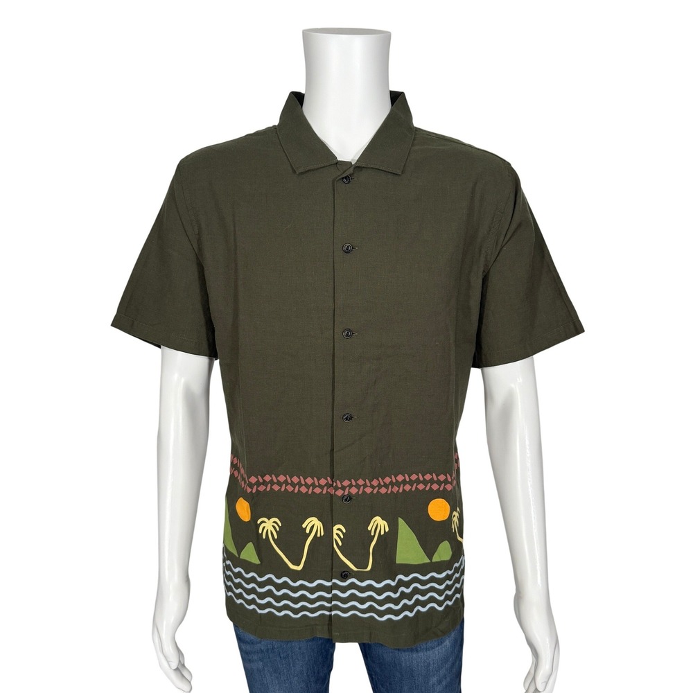 Roark Artifacts of Adventure Mens Large‎ Organic Olive Green Linen Blend Shirt